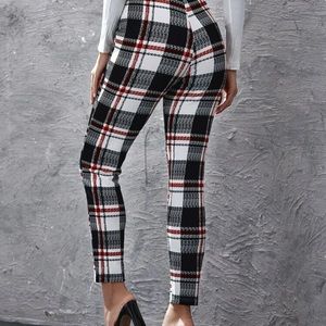 Paper bag waist tie front plaid pants